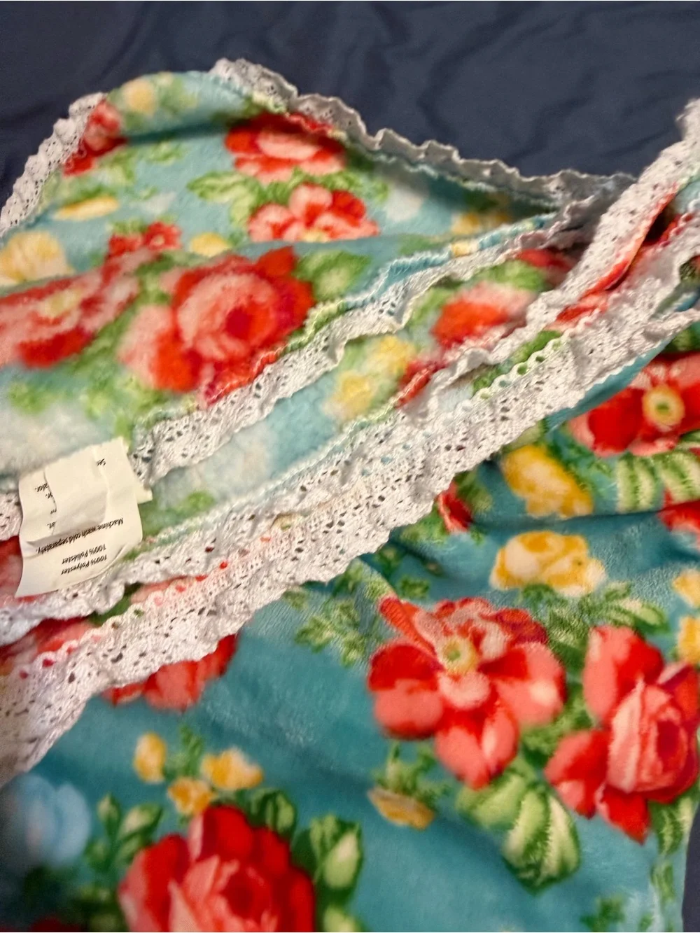 Pioneer Woman Vintage Floral Velvet Plush Throw W/Crocheted Trim 50”x72”